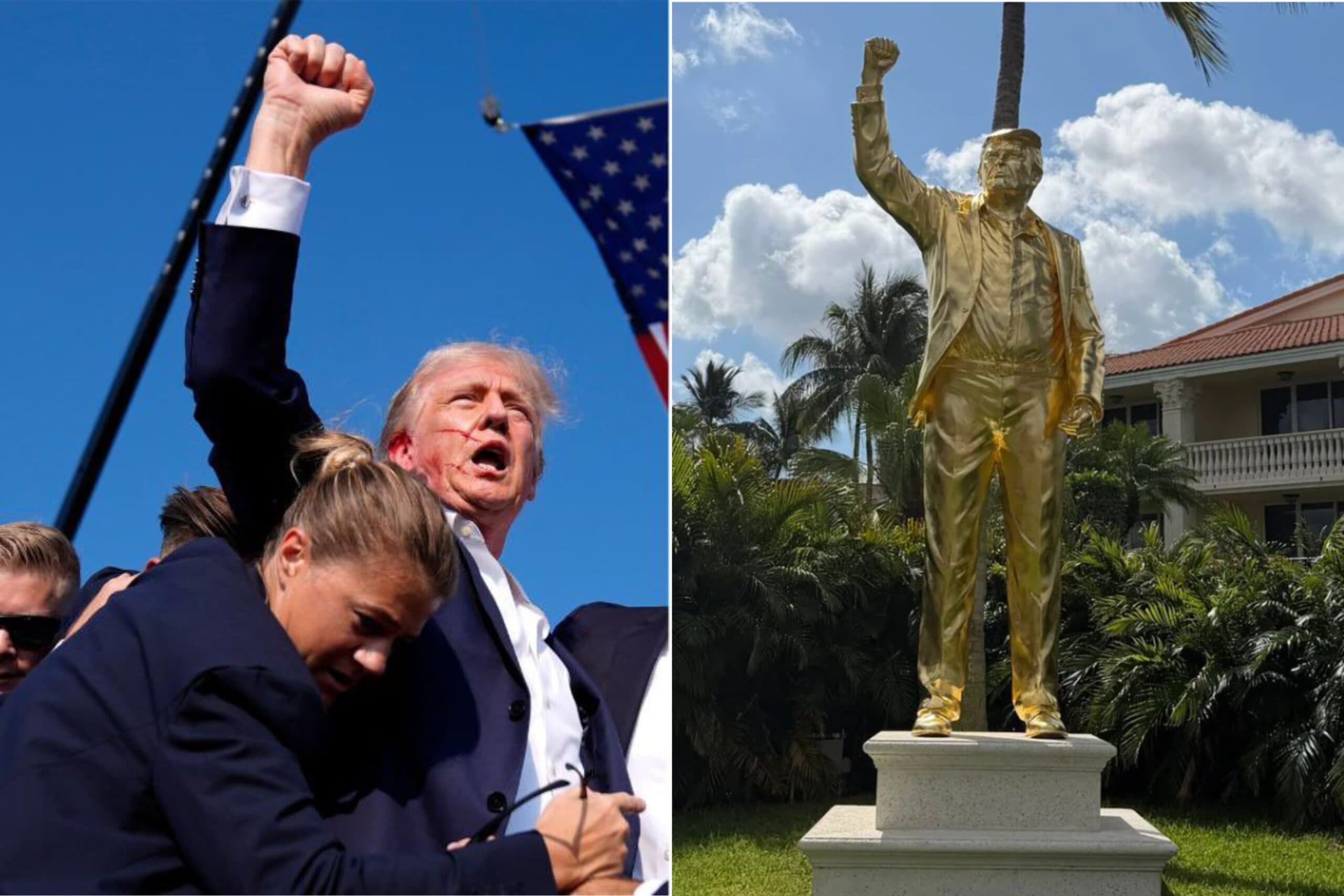 Sul campo da golf di Trump arriva il “Don Colossus”, la statua d’oro finanziata dal gruppo di criptovalute $PATRIOT